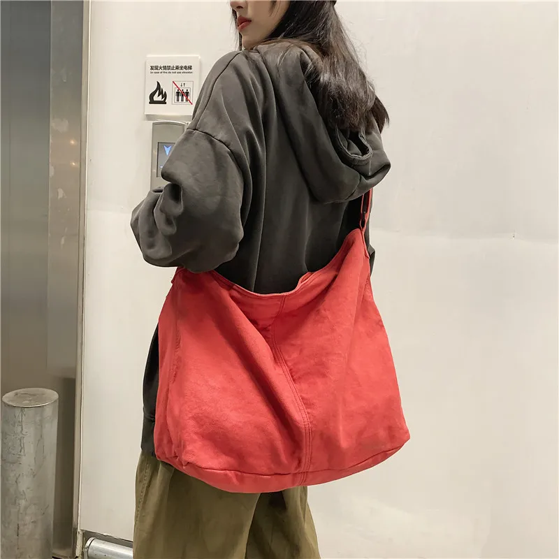 Solid Canvas Women\'s Bag Large Shoulder Crossbody Bag Campus Eco Bag Korean Shopper Messenger Bag Y2K Handbags Student Satchel