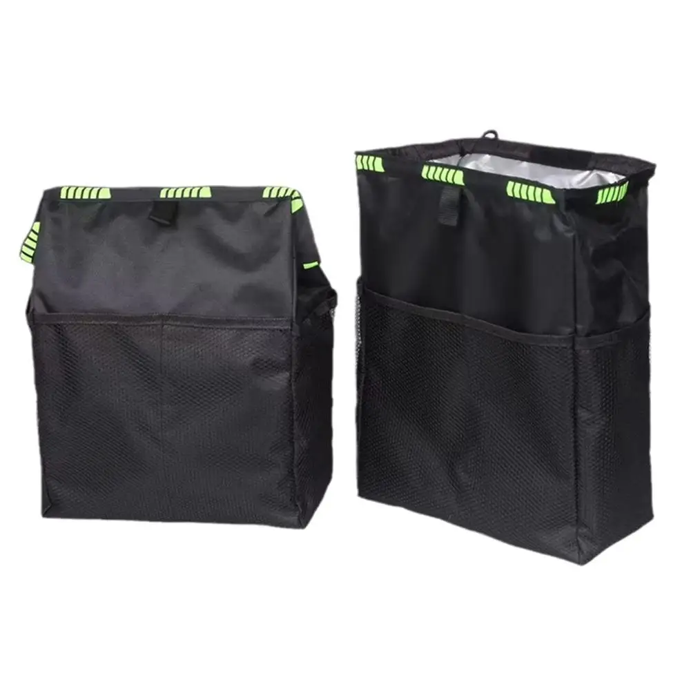 Cubo de basura para coche, práctico soporte para pañuelos, Organizador a prueba de fugas, bolsa de almacenamiento, cubo de basura para asiento trasero de coche con hebilla de liberación ajustable