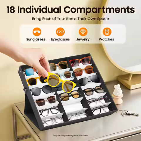 18 Slots Sunglasses Organizer Eyewear Storage Case Store Glasses Display Box Eyeglasses Collector for Women Men