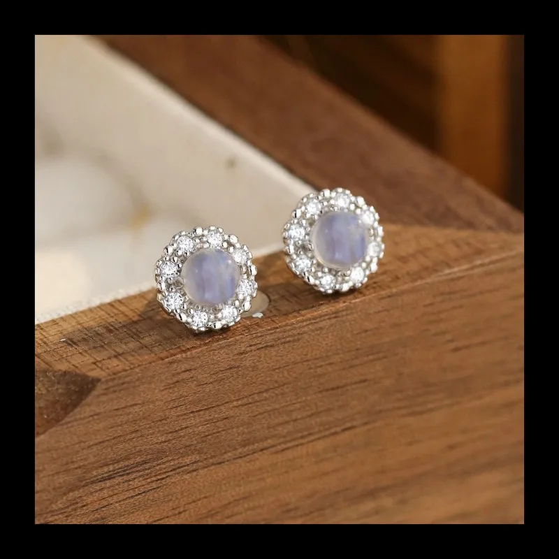 Ins الأكثر مبيعاً مجوهرات 925 الفضة عباد الشمس شكل Moonstone وأقراط موضة جديدة أقراط نسائية #1