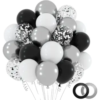 60個裝黑色和銀色派對彩紙氣球,12吋乳膠氣球,適用於畢業典禮裝飾、嬰兒派對、婚禮派對 10 最佳銷售 畢業裝飾 - №5