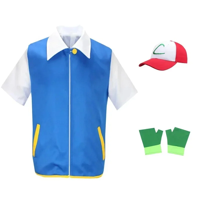

☆SunlCos Men Anime Trainer Costume s Ash Ketchum Adult Cosplay for s Halloween Women Disfraz Party Blue Jacket Cap and Gloves S☆