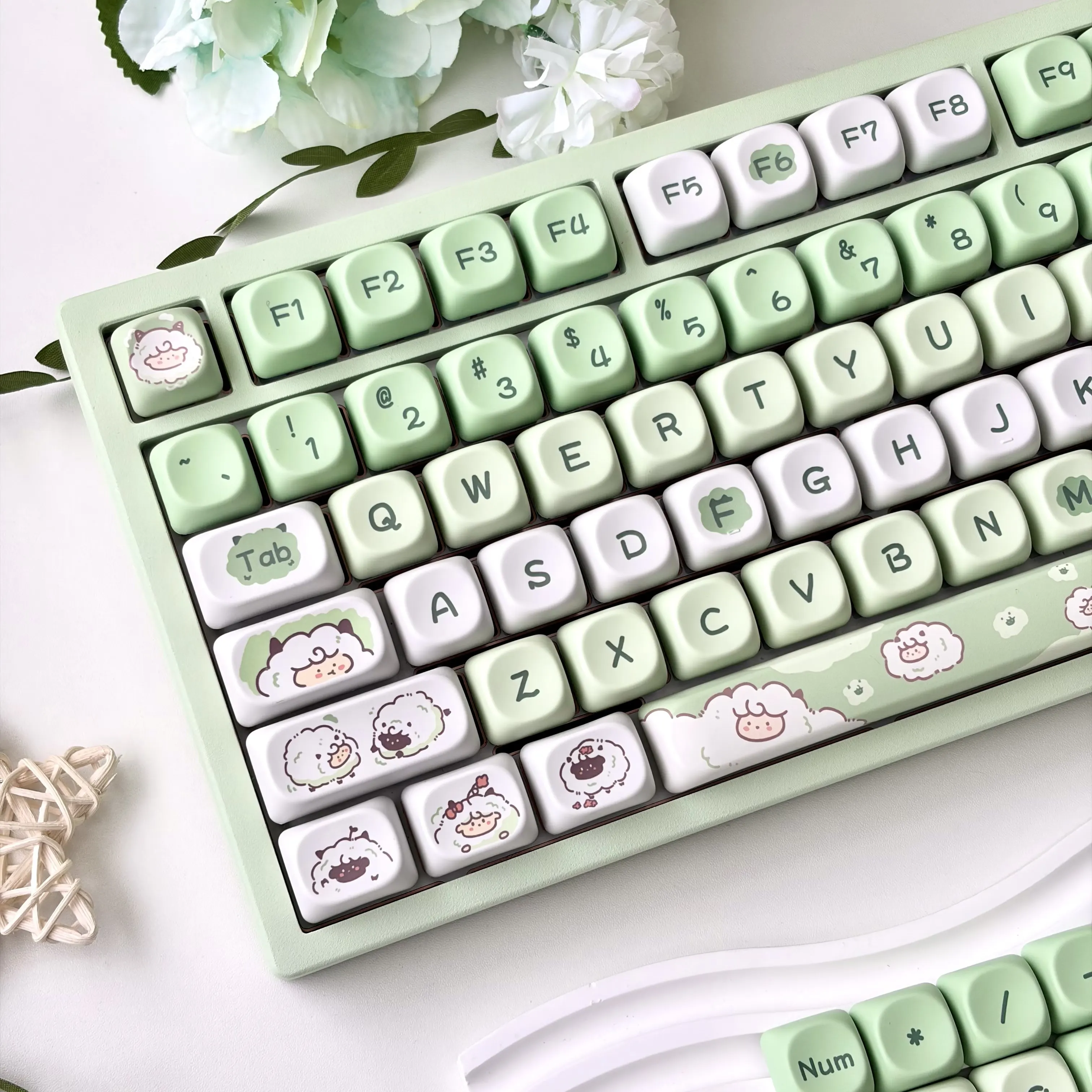 MAIMOOO Puff Sheep Theme Keycap Cute MOA 114 Key Green Cute Keyboard Keycap PBT Thermal Sublimation
