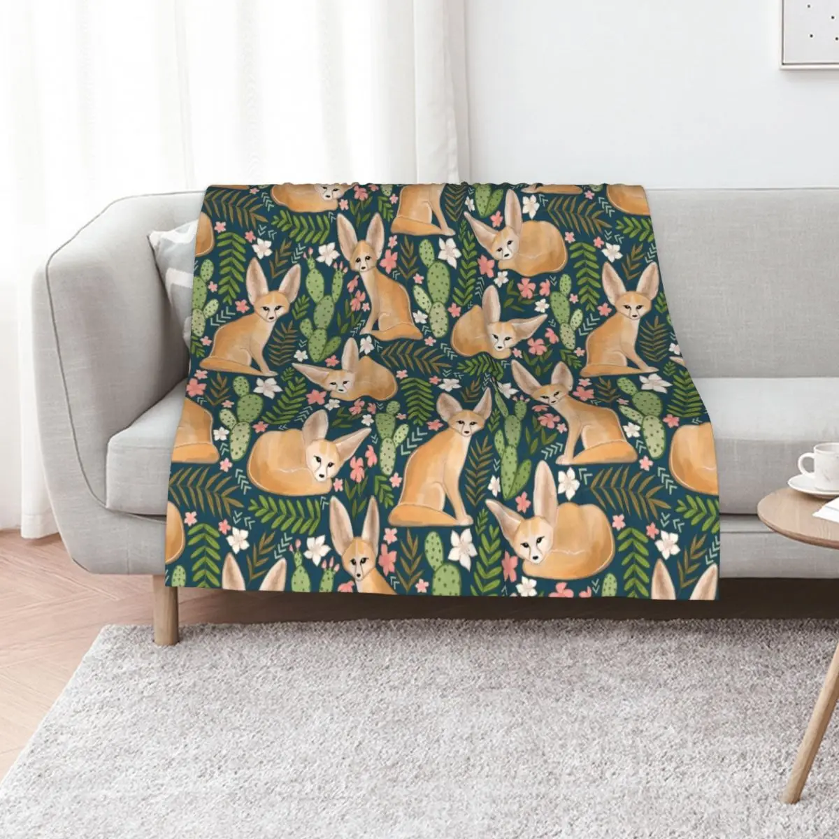 Fantastic Fennec Foxes on Navy Throw Blanket Kid'S Winter beds Luxury Sofa anime Luxury Throw Blankets