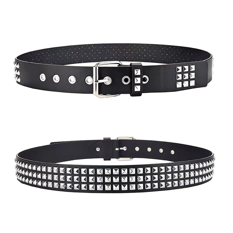 

Western Three Stainless Steel Rivet PU Leather Men Belt Fashion Punk Hiphop Nightclub Belt For mens