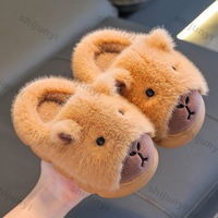 Capybara Children Slippers Cute Fluffy Winter 2025 Indoor Home Cotton Shoes Woman Warm Comfortable Cartoon Plush Floor Shoes