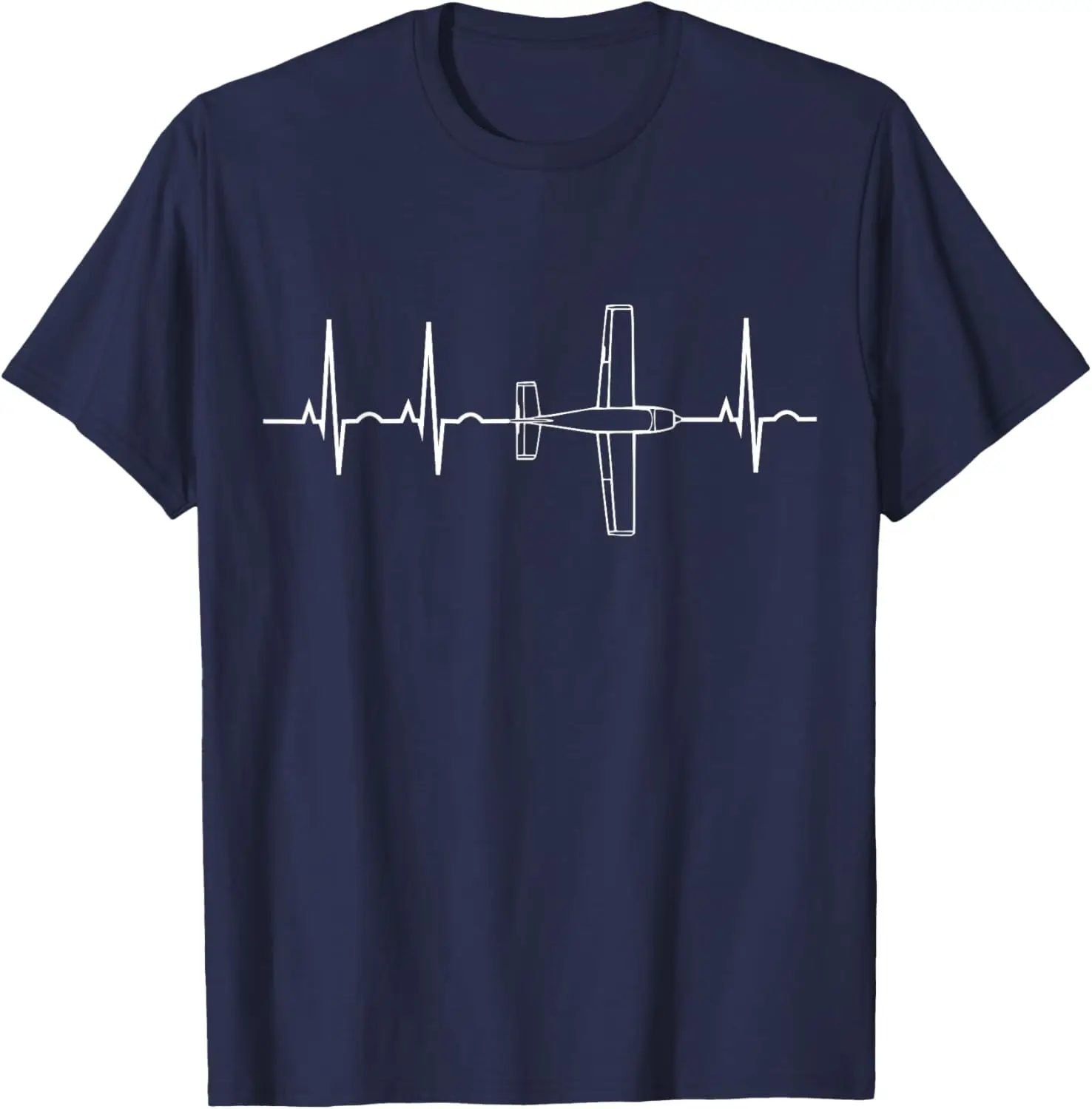 Airplane Pilot Heartbeat Flying Gift Tee T-Shirt Short Sleeve Casual 100% Cotton Shift