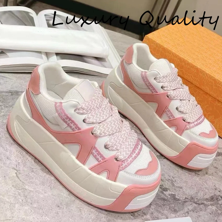 2024 Women's Casual Shoes Mixed Color High Quality Platform Comfortable Sneakers Patchwork Lace Up Daddy Shoes 2024