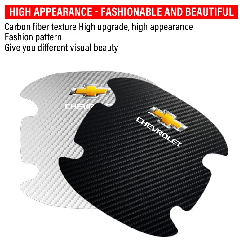 Autocollant de protection de poignée de porte de voiture, emblème de style de voiture pour Chevrolet Cruz Mai Rui Bao asil alt Impala Onix SS 375 Explorer, 4 pièces