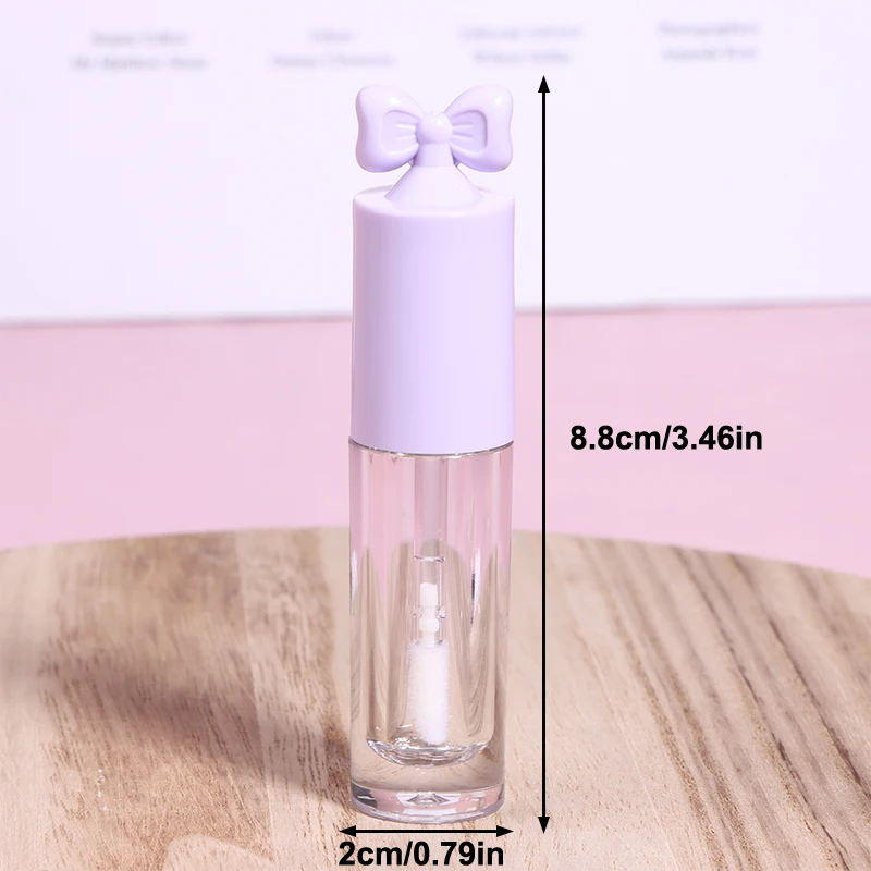 Niedliche kreative Bogenform-Lipgloss-Röhrchen, transparent, leer, DIY, zylindrische Lippenbalsam-Röhrchen, 2,5 ml, mit Zauberstab, nachfüllbare Lippenstift-Flasche