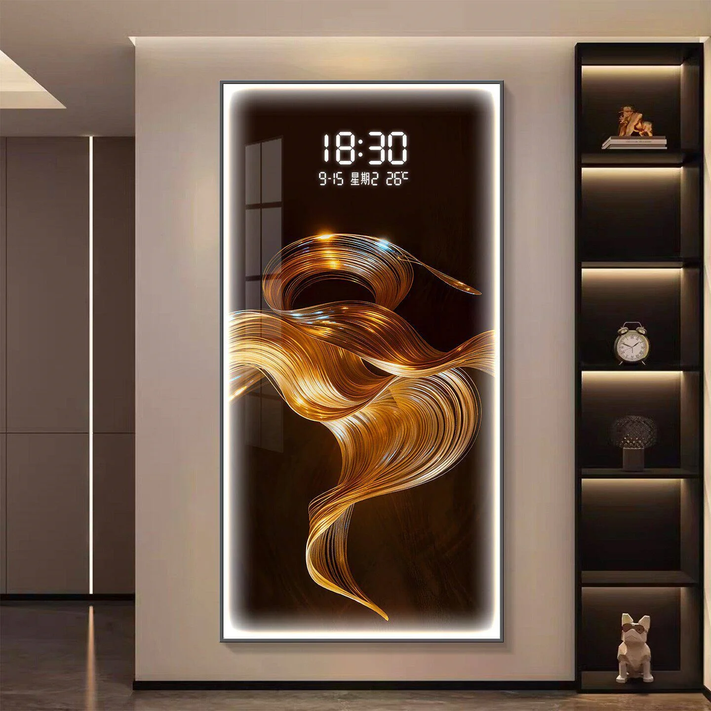 Minimally Abstract Entrance Decoration Painting High-end Feeling Hanging Painting Room Decoration Wall Lamp Led Light With Clock