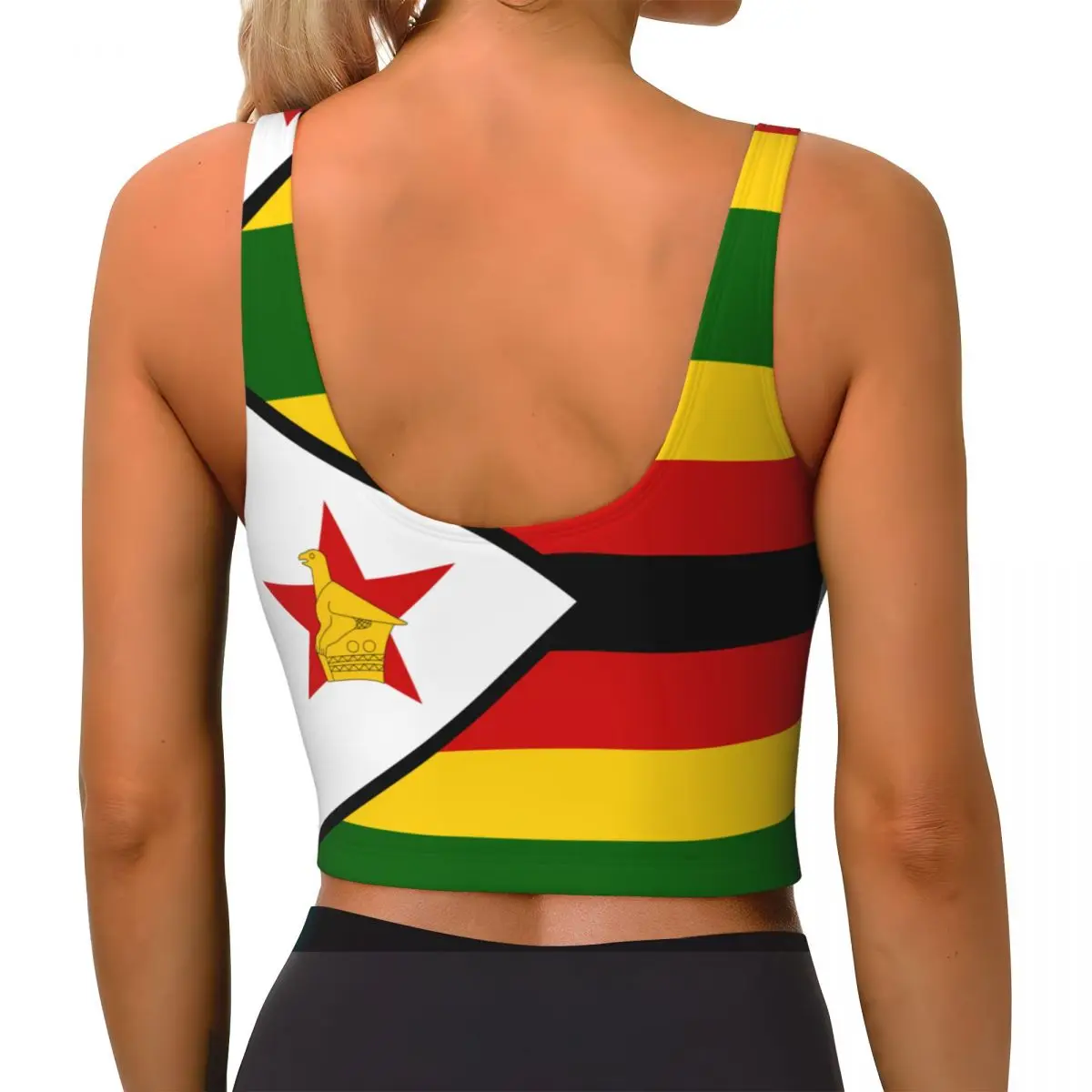 سترة اليوغا المرأة رياضة المحاصيل القمم زيمبابوي العلم الشارع الشهير تجريب تنفس تانك القمم الإناث