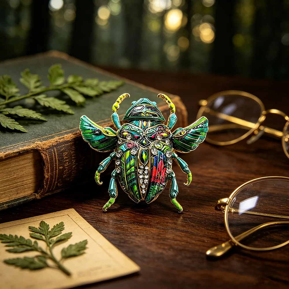Vintage Beetle Insect Brooch Multicolor Enamel Rhinestone Scarab Pin Alloy Bug Badge for Women Suit Retro Fashion Jewelry Gift view 5