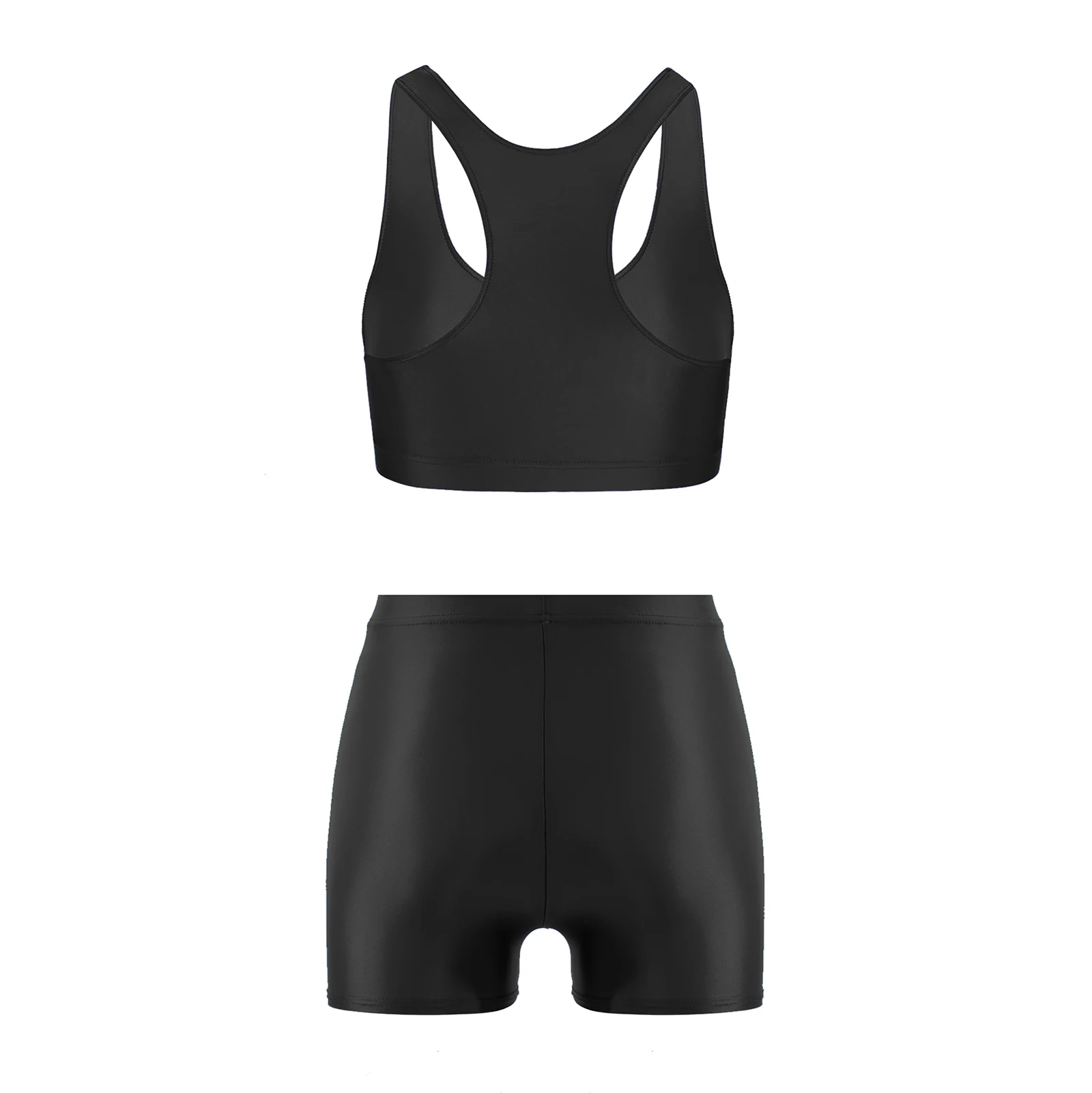 Womens swimsuit two pieces swimwear Glossy Sleeveless U Neck Tank Top with Mid-Waisted Shorts for Sports Fitness Yoga Swimwear