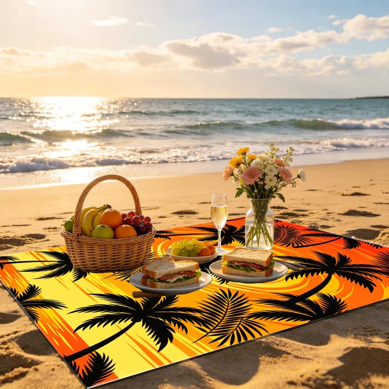 VIKAMA Watercolor Lotus Mandala Beach Blanket Polyester Fiber Waterproof Sand proof Mat Bohemian Home Decoration