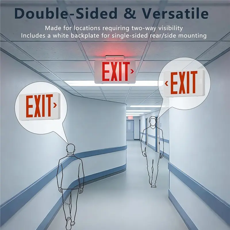 【PHONE ACCESSORY】Red Exit Sign, LED Emergency Exit Light With Battery Backup, Hardwired Exit Signs With Emergency Lights 2Pack