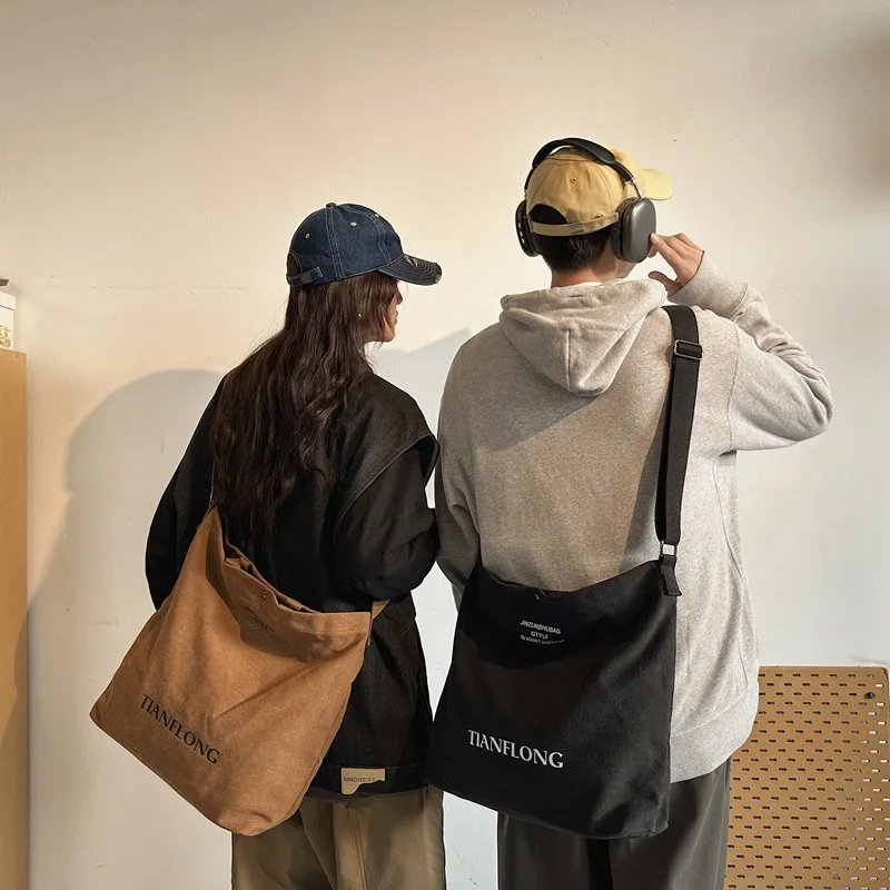 

Canvas retro crossbody bag men's handbag commuter bag students class women's shoulder bag large capacity backpack