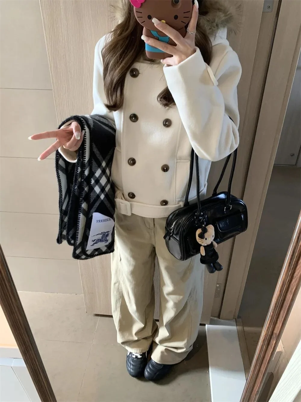 

Корейское зимнее пальто Sle Thiened, женское стеганое пальто с меховым воротником, двубортная шерстяная верхняя одежда с капюшоном