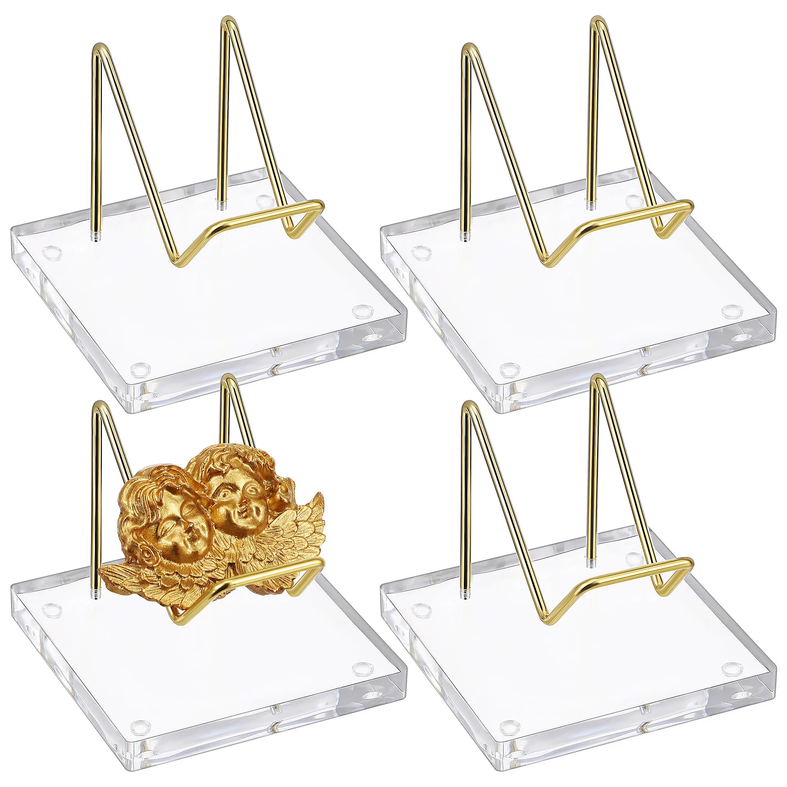 Crystal Sphere Stand 4 Pack Clear Display Risers Holder for Glass Egg Decorative Pieces Acrylic Metal Base Showcase Pedestal