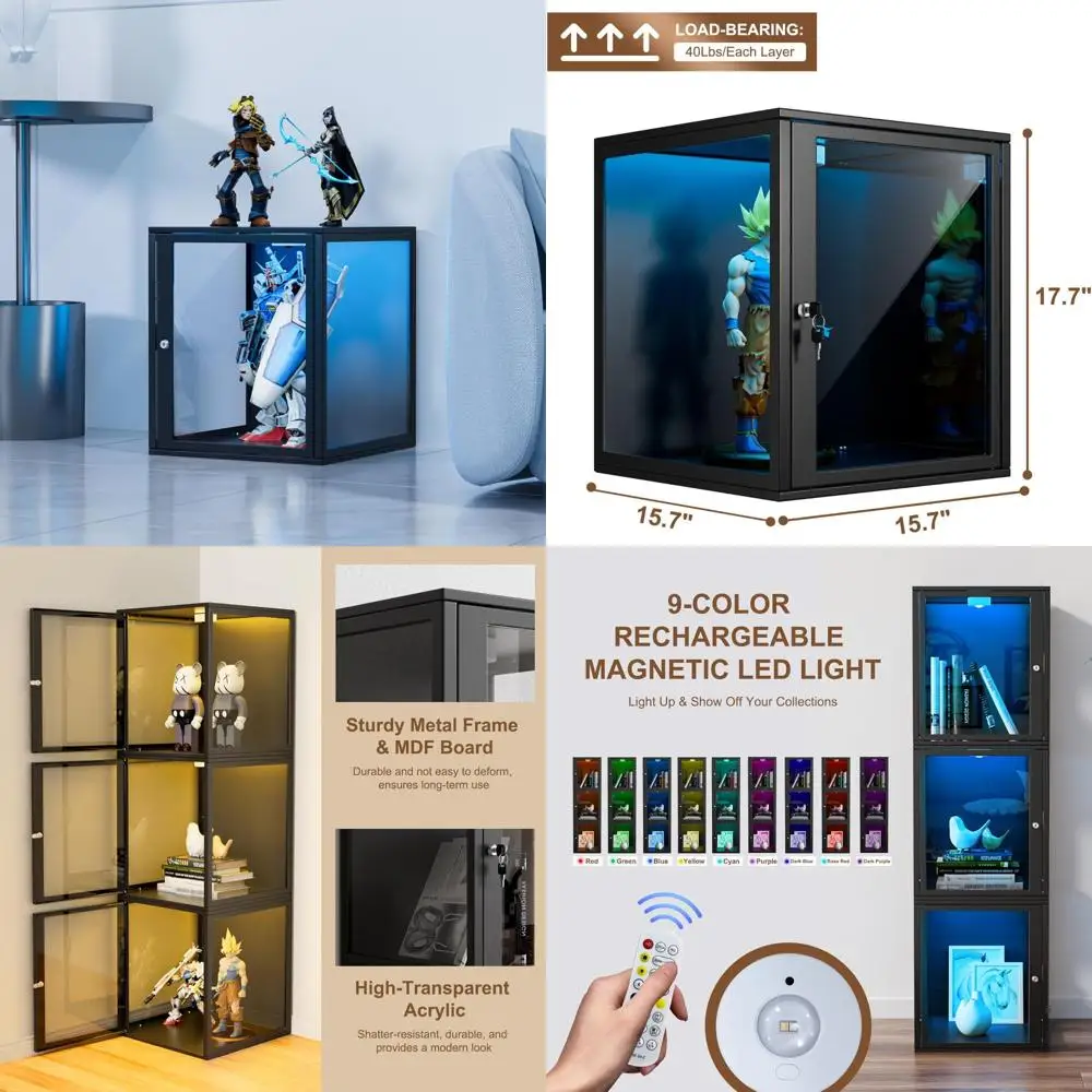 

надежный стеклянный шкаф-витрина с регулируемыми светодиодами для коллекционных фигурок