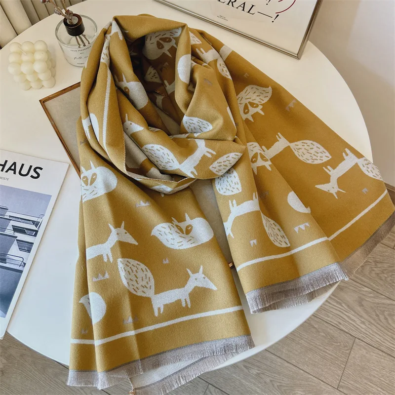 Cartoon fox scarf women's winter Korean version of versatile imitation cashmere scarf cute girl cute girl warm dual-purpose shaw