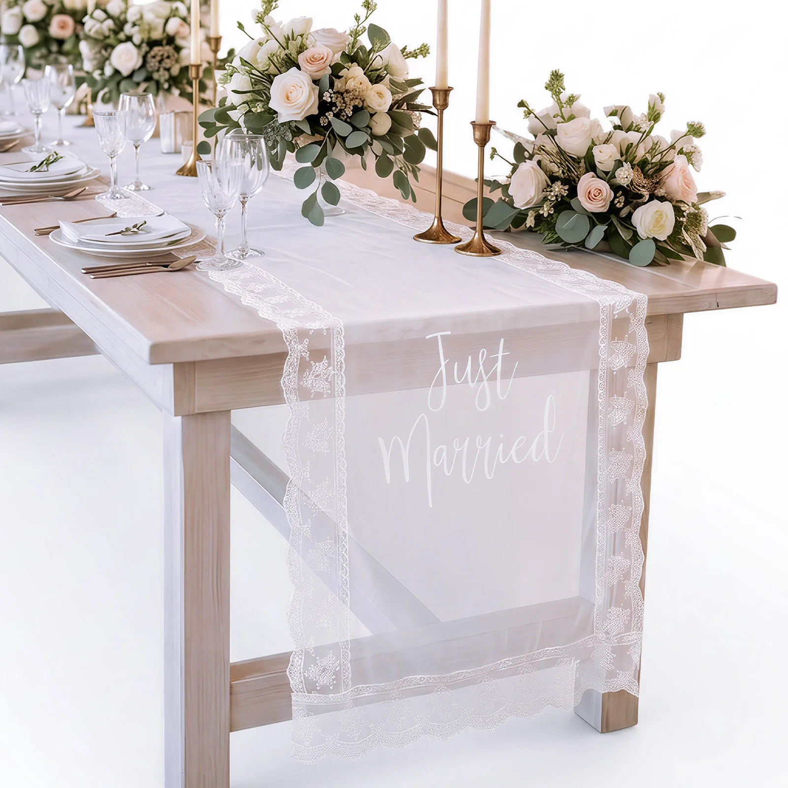 Wedding Car Banner Lace White Embroidered Lace Soft Drape Just Married Sign Wedding Car Banner Just Married Banner Sheer White