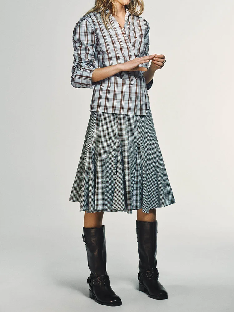 

Spring 2026 Women's Low Waist Plaid Midi Skirt New Arrival irt 6003 049 Ethnic Stage Costume Ladies Premium Faion