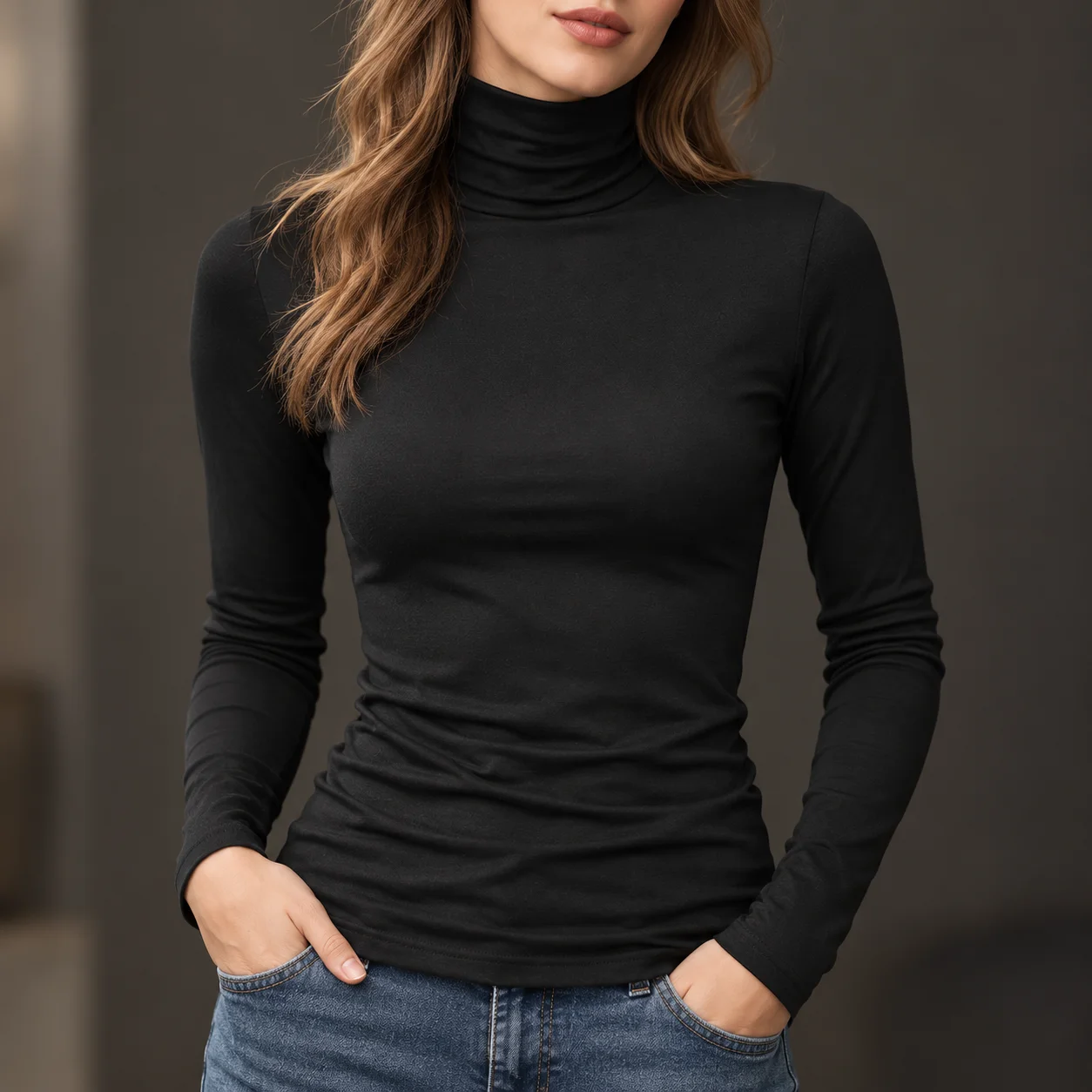 2026 Women's Mock Neck Long Sleeve T Shirt Autumn Winter Slim Fit Stretch Basic Top Soft Comfortable Layering Tee Everyday Wear