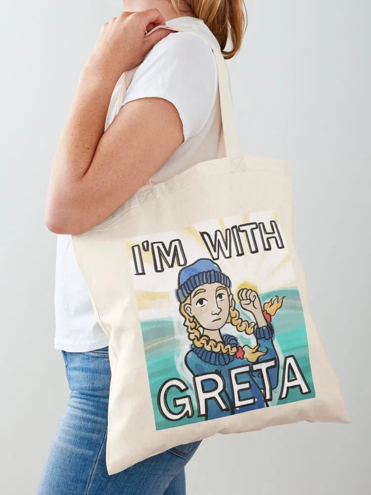 

I'm with Greta Thunberg Tote Bag Handbags Women's beach bags shopping bag logo sacs de shopping