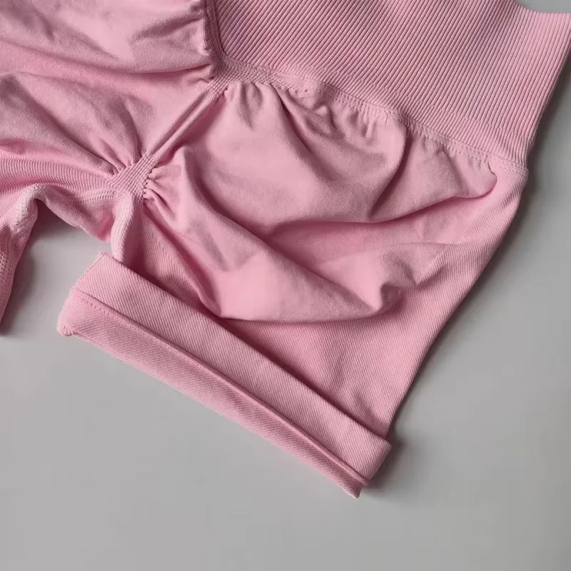Sommerliche Damen-Yoga-Shorts mit hoher Taille, nahtlos, Po-formend, hochelastisch, atmungsaktiv, für Workout und als Biker-Shorts – Detail 8