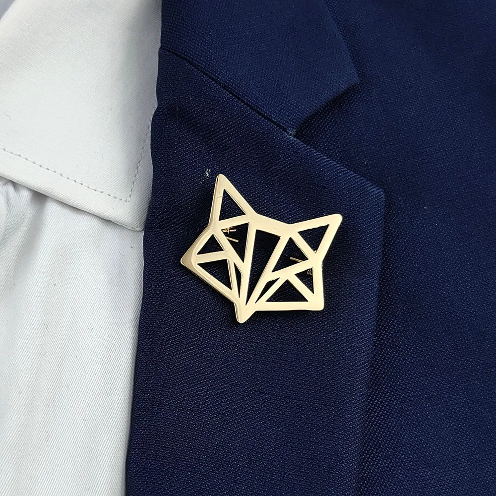 

Fashion punk style hollow lines fox head stainless steel gold-plated 18K brooch, black suit accessories, wedding matching set