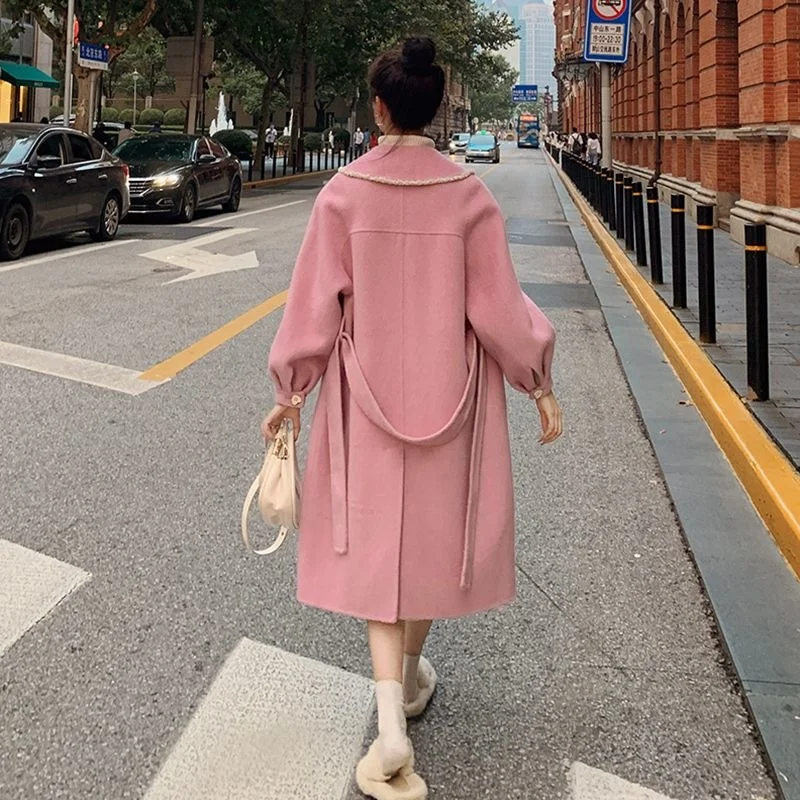 2023 Autumn And Winter New Korean Version Fashionable And Sweet Mid Length Thickened Wool Coat For Women