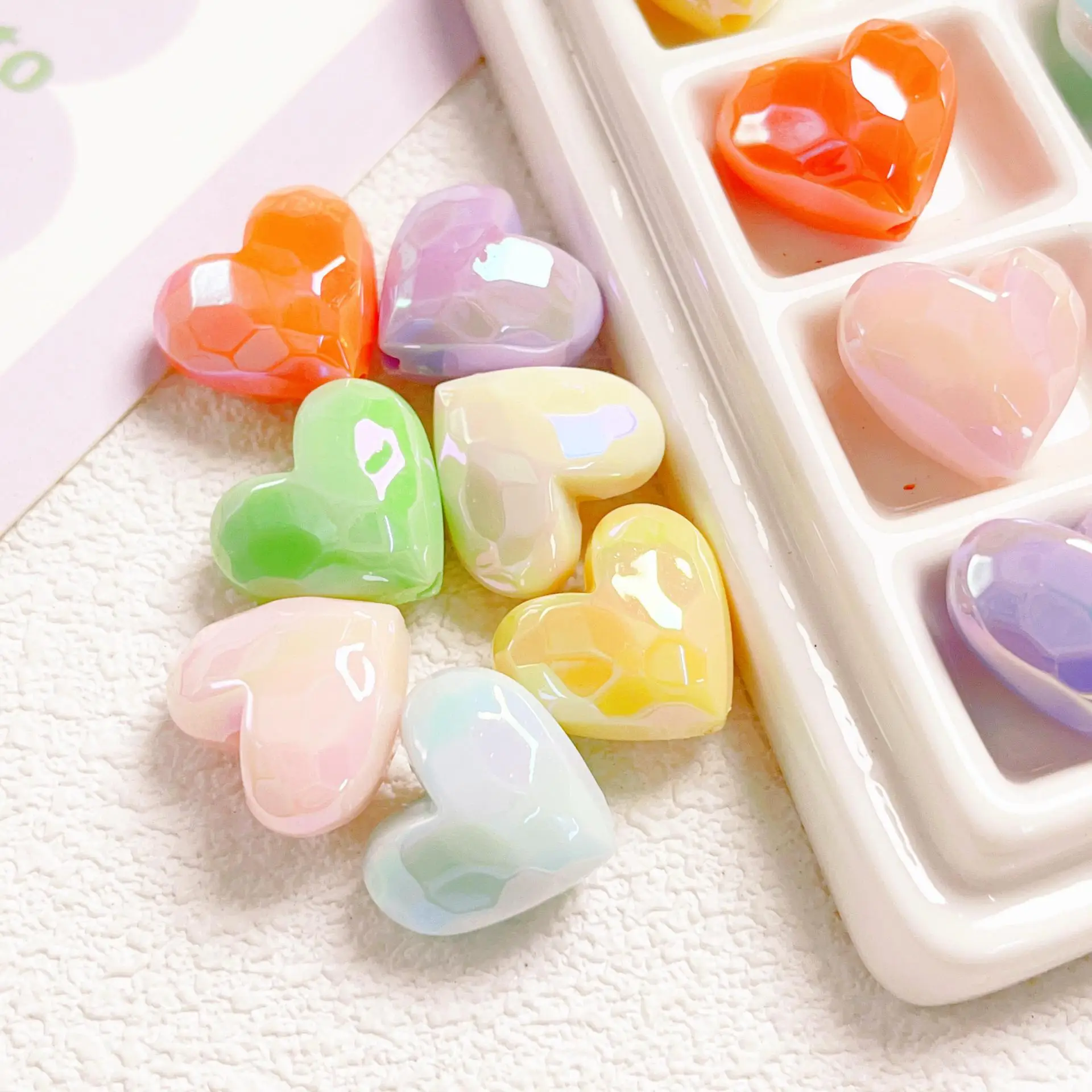 10pcs 17x18mm Ab Heart Beads Loose Shiny Spacer Heart Beads For Jewelry Making Supplies DIY Bracelet Necklace Earring Accessory