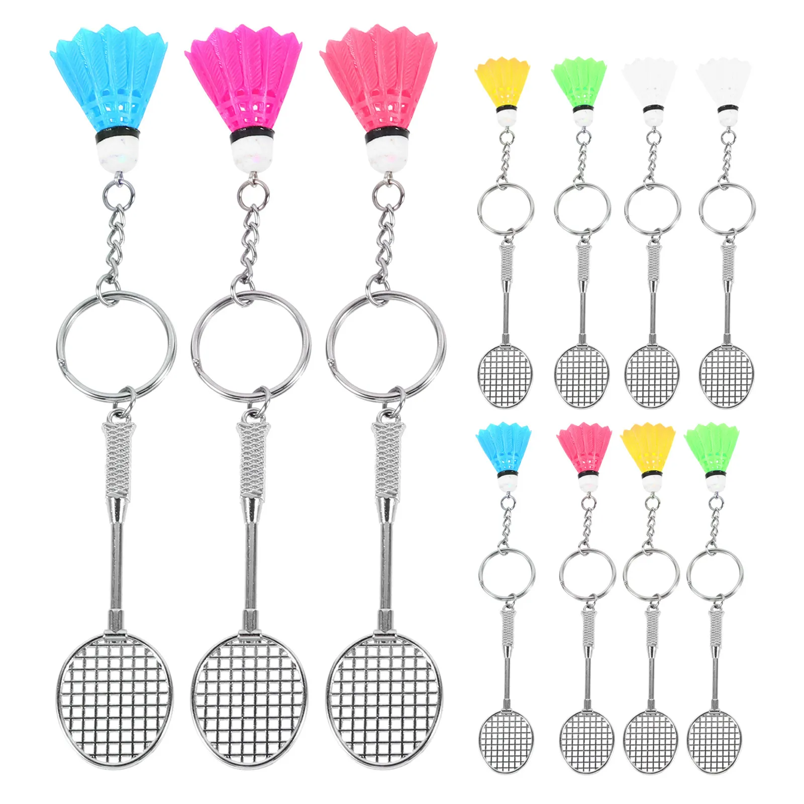11Pcs Badminton Key Sports Miniature Racket Shuttlecock Pendant Party Favor Sports Gift Badminton Key Chain