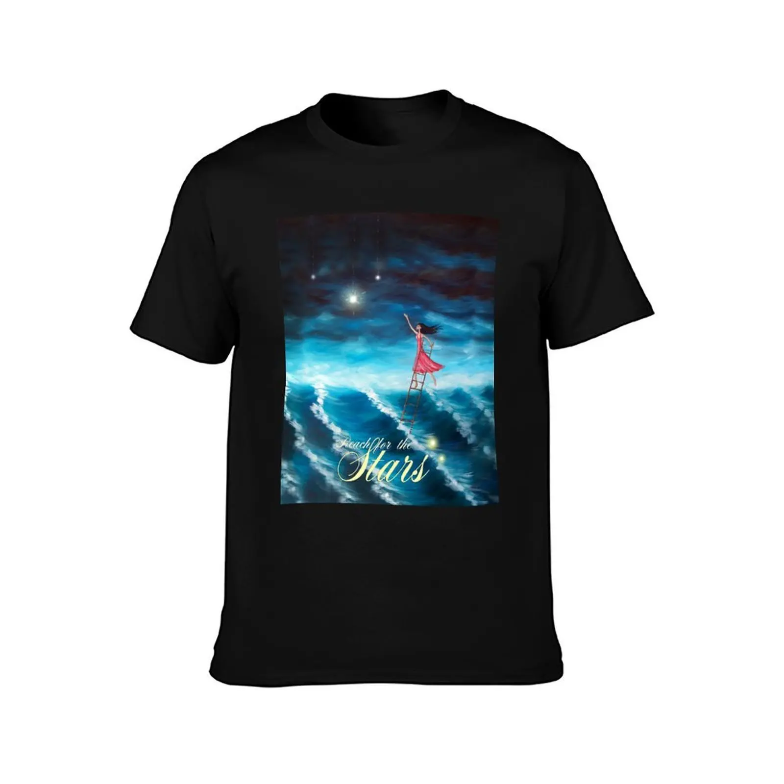 Reach for the stars T-Shirt, Summer Casual Cotton Tee, Oversized Streetwear Tops, Vintage Graphic Print, Loose Fit Short Sleeve