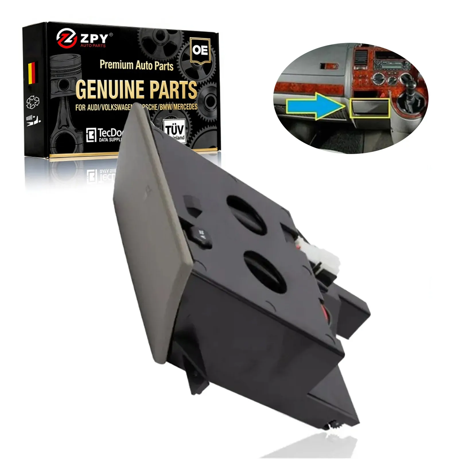 

Подстаканник-пепельница с держателем для монет, двойной, серый, RHD, для VW T5 Transporter 7H285860130T