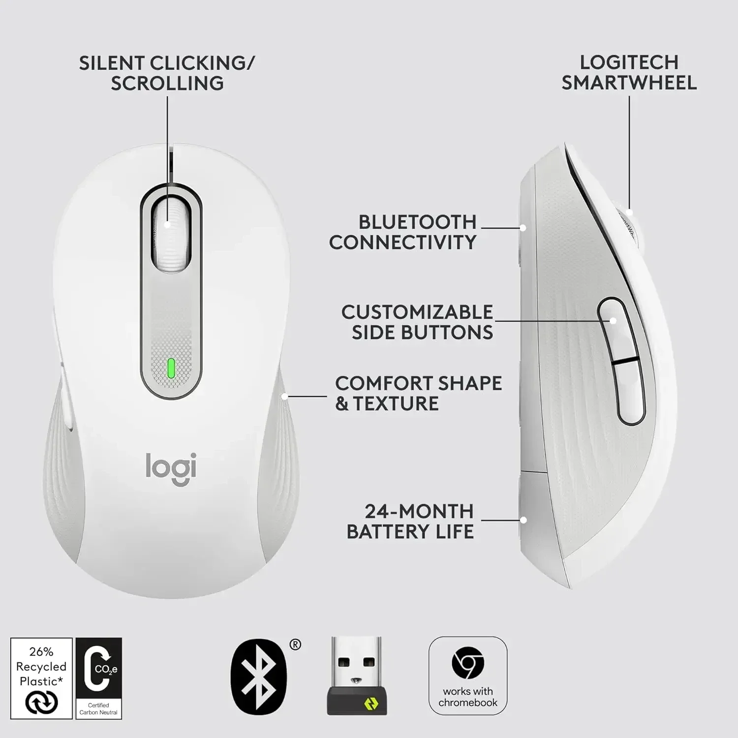 Logitech M650 M750 Noise-Free Wireless Silent Mouse Quiet Click Bluetooth for Focus Work Office PC Laptop Computer Peripherals