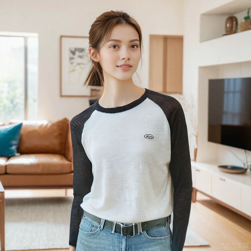 YG 2024 Thin Chic Sunscreen Womenthin Long-sleeved Loose Knitw Embroidery Craft Cool Bamboo Sweater Elegant Tops Female Korean