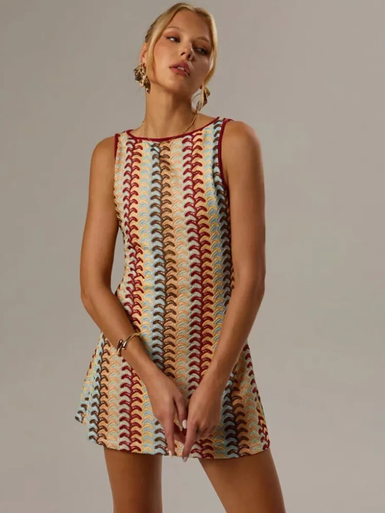 Spring and Summer Hot Girl Sexy Slim Fit Color Woven Contrasting Sleeveless Dress for Women