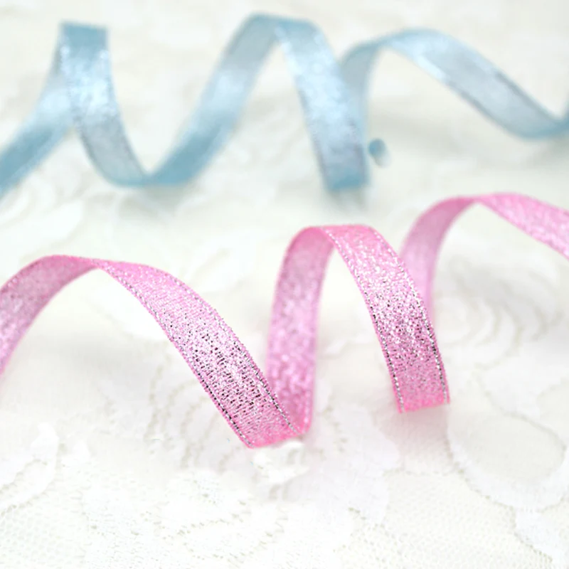 (25 yards/roll)3/8\'\'(10mm) Sky Blue Metallic Glitter Ribbon Colorful gift package ribbons wholesale