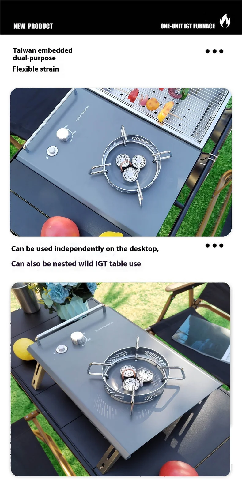 Lohascamping Lightweight Camping Folding Multifunctional IGT Table Roll Brazier Table Adjustable Leg Desktop Burner BBQ Table