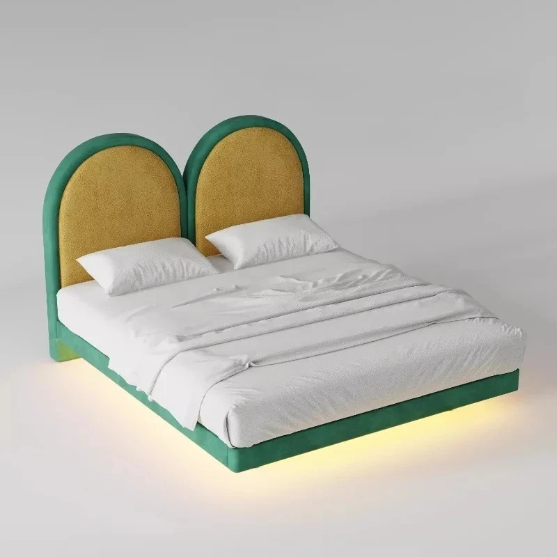 

Modern Simple Light Luxury Bedroom Technology Fleece French Retro Wind Bed Double Bed Storage Nordic Bed
