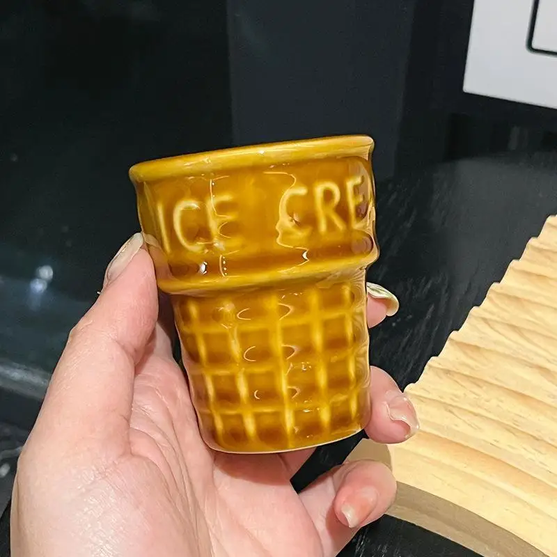 Cute Ice Cream Shaped Ceramic Travel Mug 100ml Reusable Coffee Cup for Milk Tea Espresso Birthday Gift