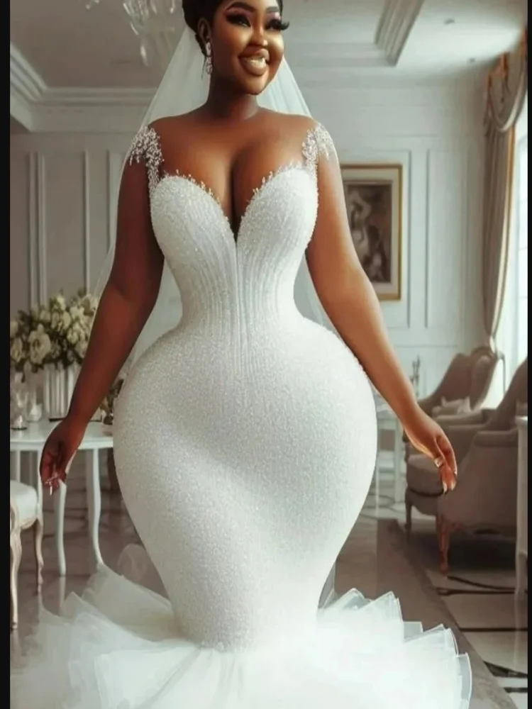 Свадебное платье с прозрачным вырезом и блестящими бусинами и блестками по индивидуальному заказу, Robe De Mariée, свадебное платье русалки со шлейфом