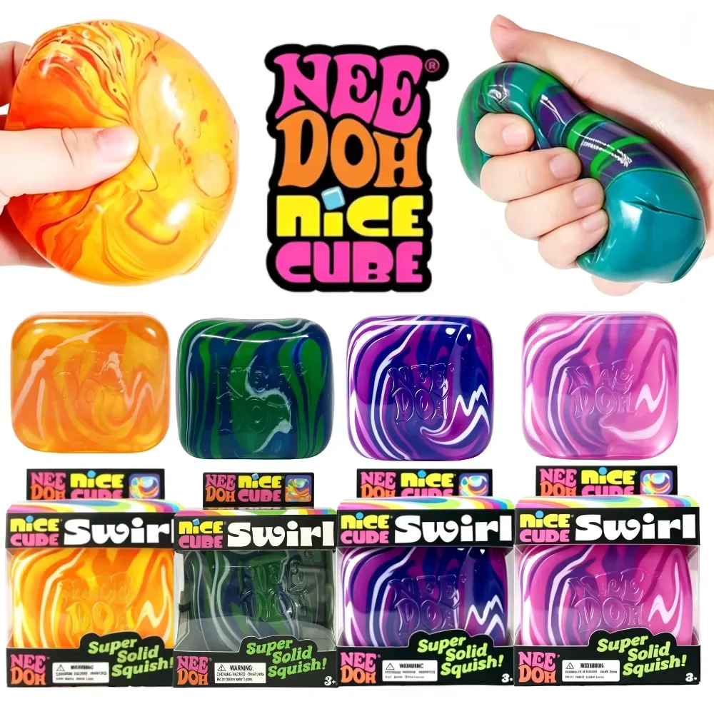 NeeDoh Nice Cube Swirl Squishy Fidget Toy Super Solid Squeeze Stress Relief Sensory Toy Colorful Swirlin Cube Gift for Kids Adul