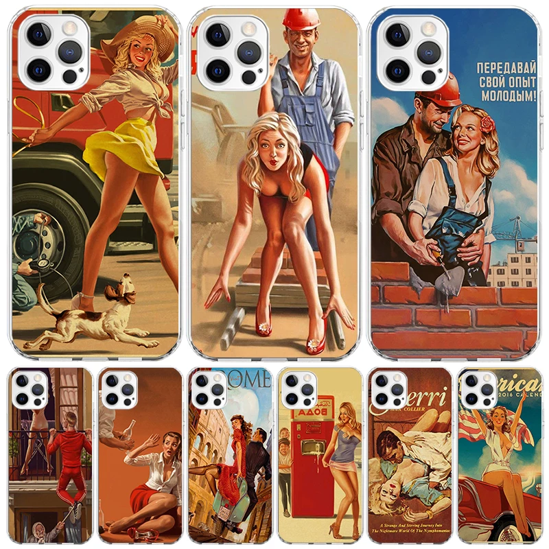 Sexy Pin Up Girl Vintege Phone Case For Apple Iphone 11 12 13 Mini 14 15 16 Pro Max 7 Plus X XS XR SE Art Customized Coque Capa