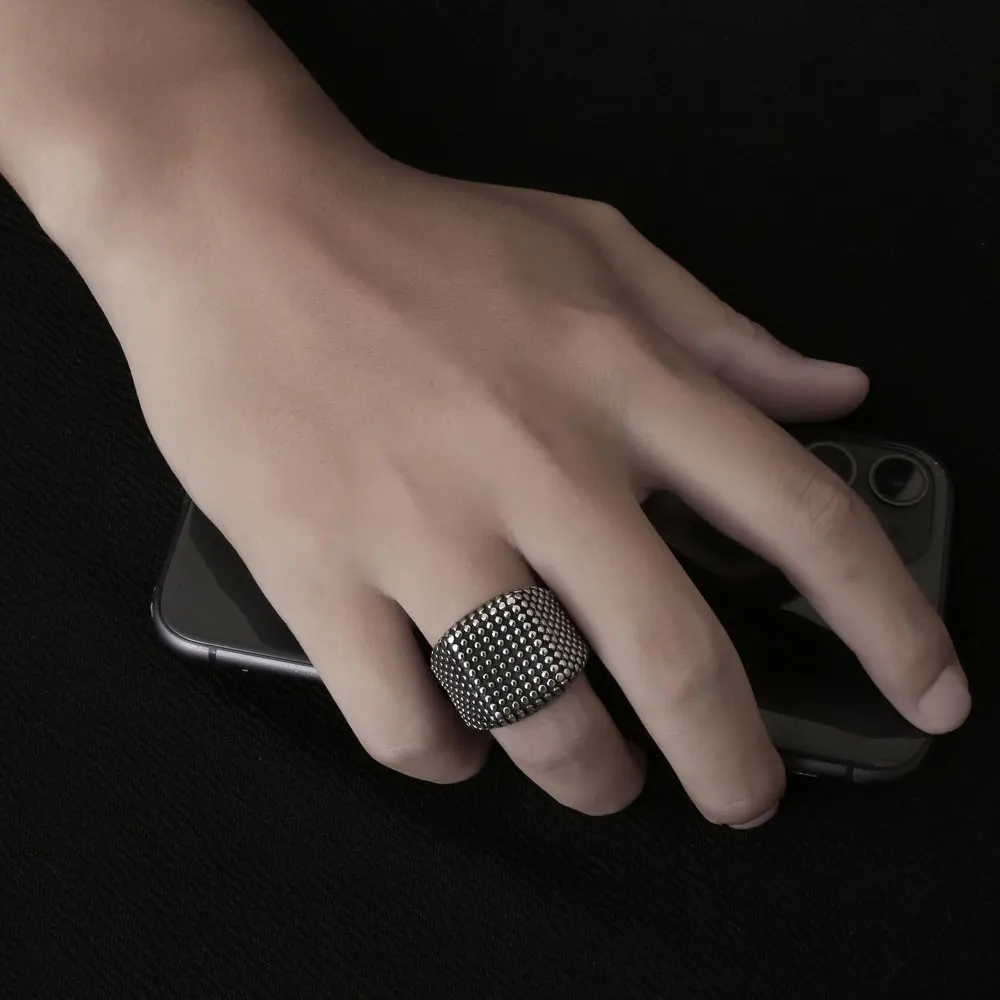 1Pcs European and American Style Stainless Steel Men's Rivet Ring, Punk Personality Trendy Hip-Hop Ring