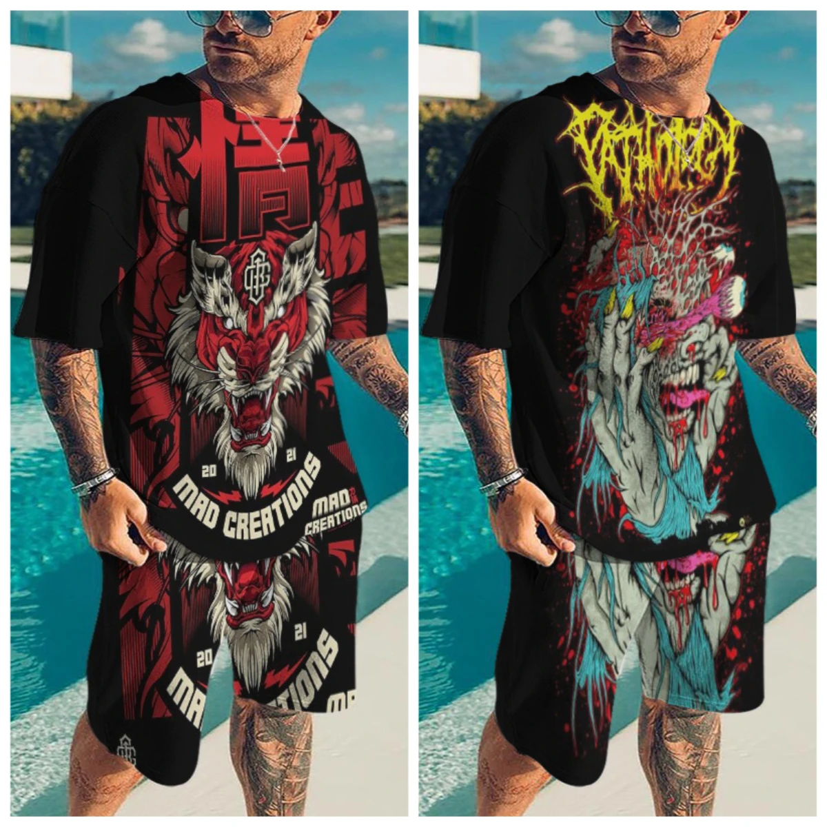

25-26 Summer Hot-selling Fashion Trend Luxury Suit 3D Printing American Street Breathable Quick-drying T-shirt Shorts Set