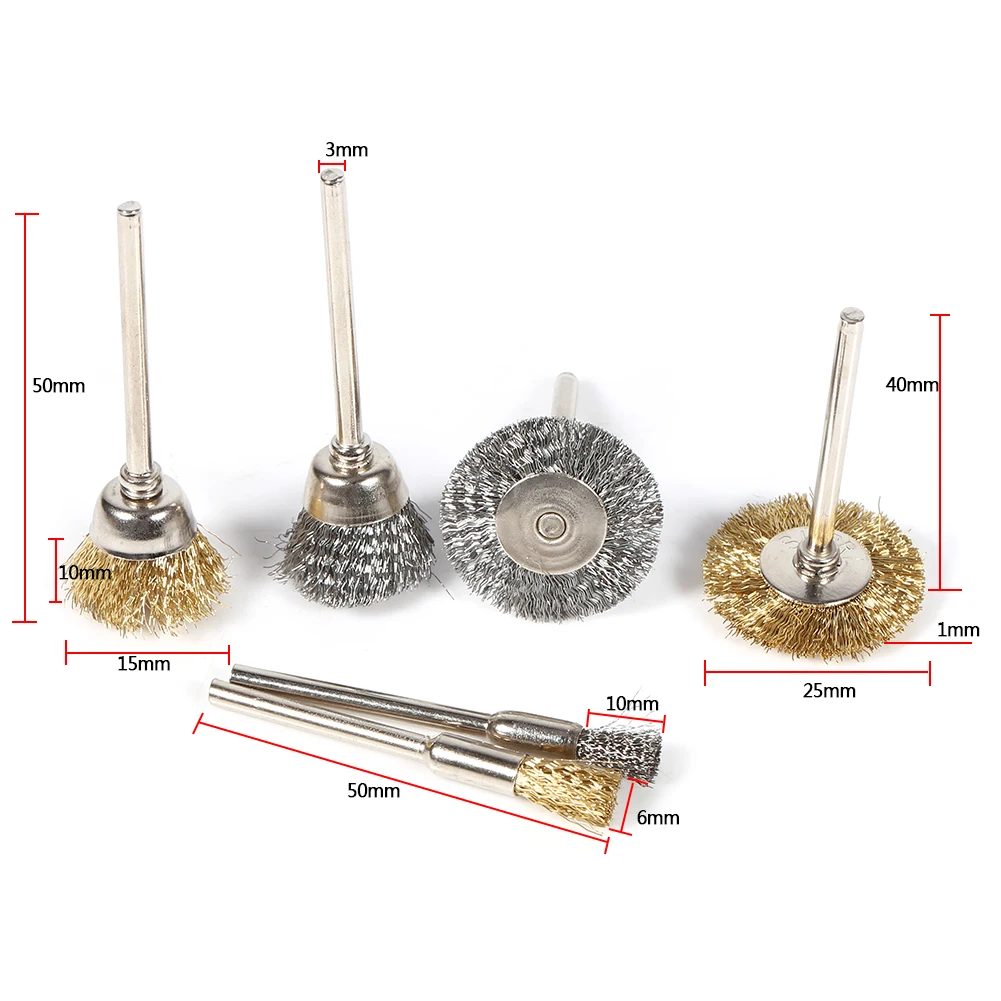 Juego de cepillos de alambre de acero y latón, juego completo de herramientas rotativas de limpieza, pulido en forma de rueda, copa de pluma, 36 piezas