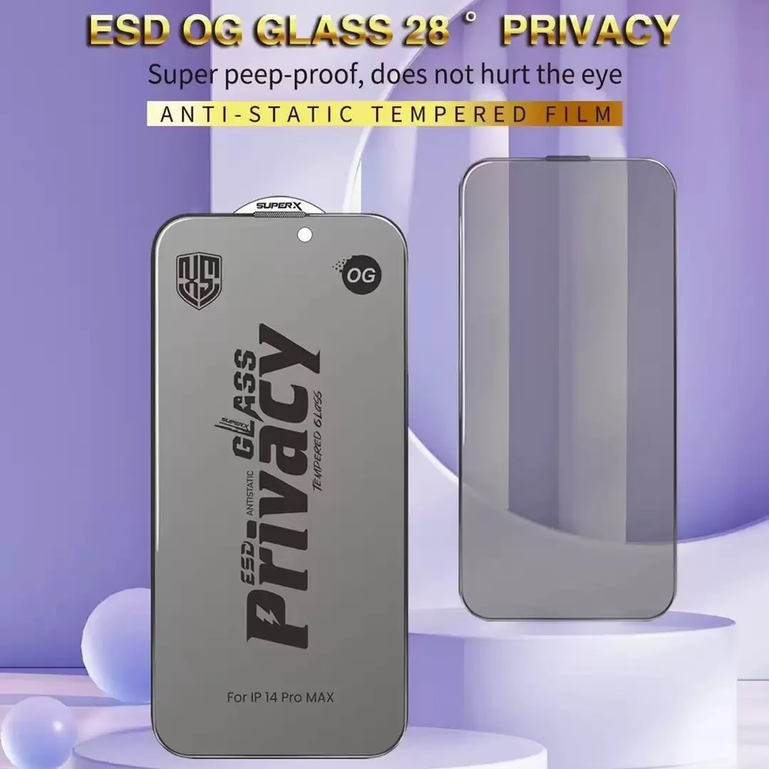 50pcs ESD OG 28° Privacy Anti Static Tempered Glass For iPhone 18 17 16 15 14 13 12 11 Pro XS Max XR 8 Plus Screen Protector